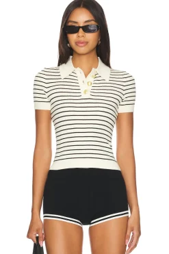 Best Camelia Stripe Short Sleeve Polo Tops