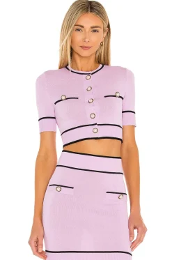 Fashion Pearl Short Sleeve Cardigan in Lilac & Purple Tops