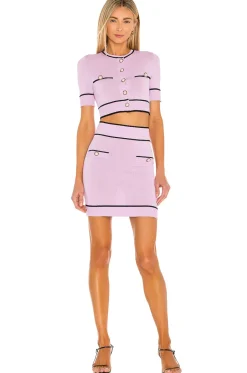 Fashion Pearl Short Sleeve Cardigan in Lilac & Purple Tops