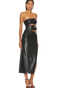 Fashion Sabine Faux Leather Midi Dress Dresses